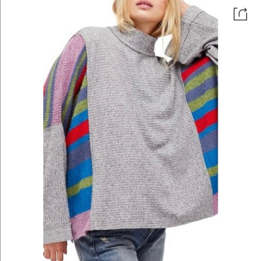 Free People Susie Sweater gray with colorful side panels - Picture 2 of 10